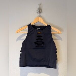 Garage Black Seamless Cut-Out Crop Top Distressed Slashed Detail Size Large